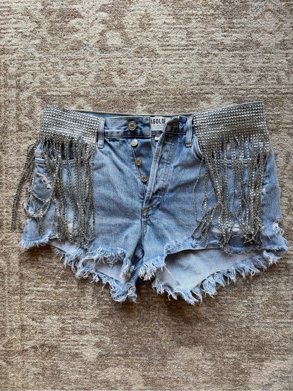 Limited Edition AGOLDE Parker Vintage Cutoff Denim Shorts with Rhinestones